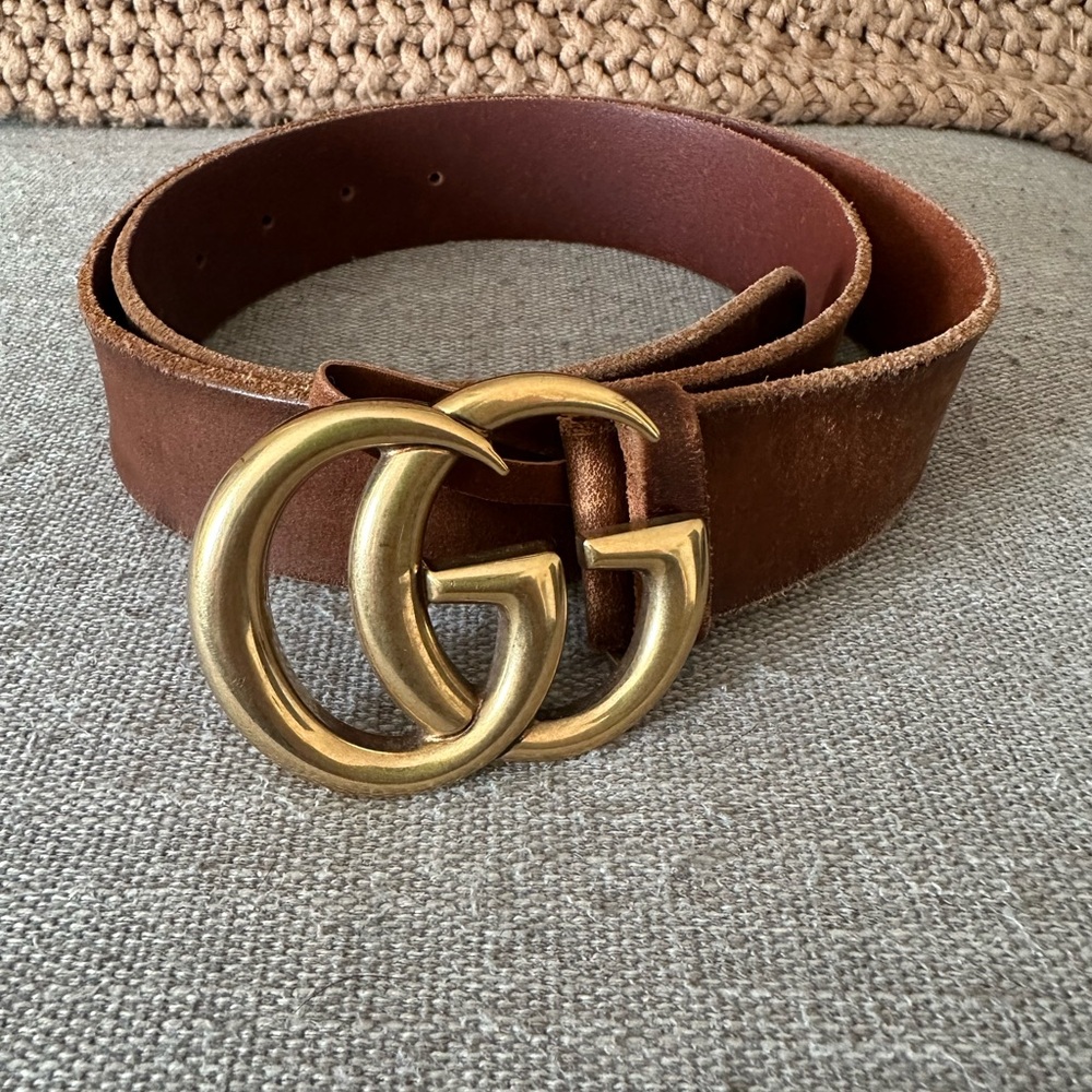 Gucci Tan Leather Belt with Gold GG Buckle